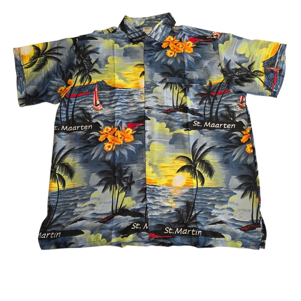 Rima Hawaiian Shirt St.‎ Maarten Short Sleeve Tropical Floral Beach Mens Large